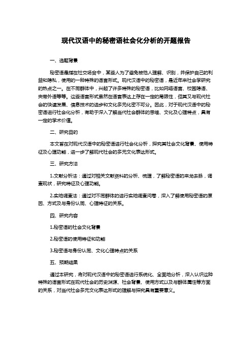 现代汉语中的秘密语社会化分析的开题报告