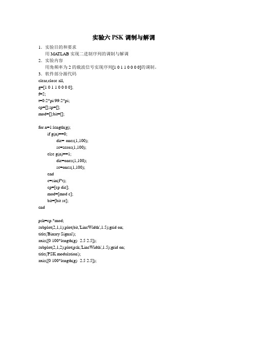 基于MATLAB的 PSK调制与解调 通信原理实验