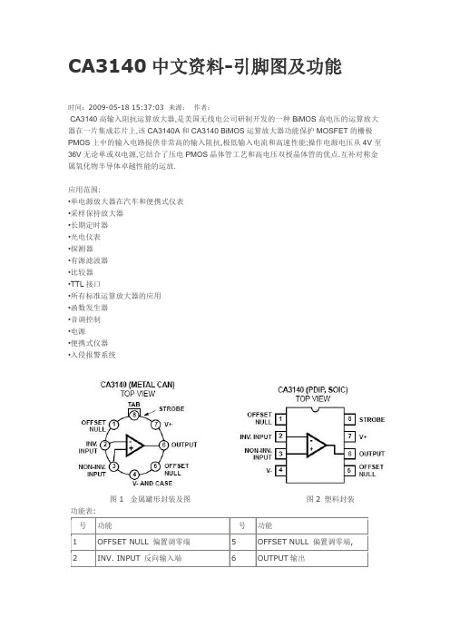 CA中文资料引脚图及功能