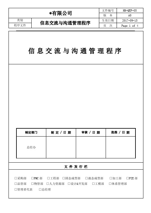 信息沟通管理程序(ISO9001 ISO14001 2015版)