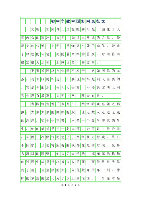 2019年初中争做中国好网民征文800字