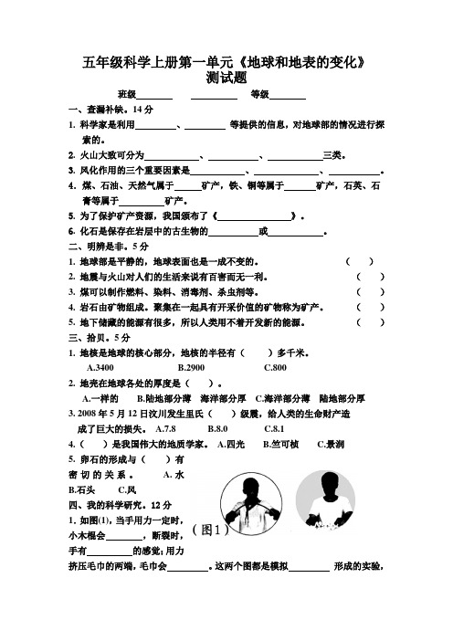 青岛版五年级科学(上册)1至5单元测试题与答案