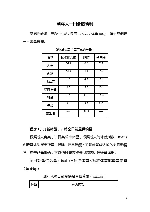 成年人食谱编制