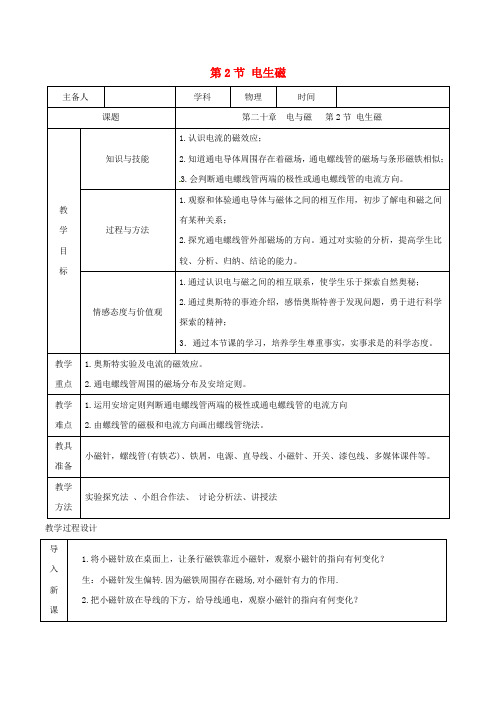 2019_2020学年九年级物理全册20.2电生磁教学设计新版新人教版20200523413