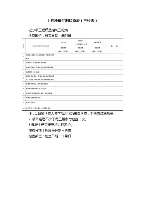 工程质量控制检查表（三检表）