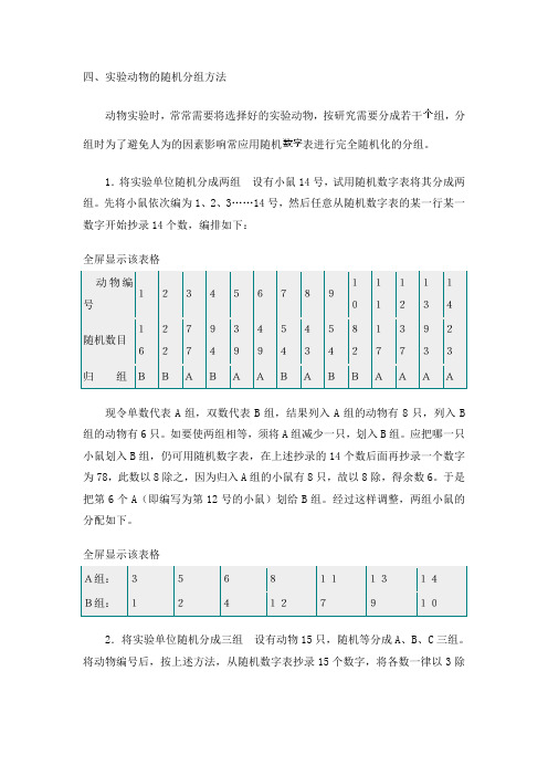 实验动物的随机分组方法