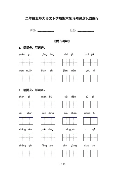 二年级北师大语文下学期期末复习知识点巩固练习