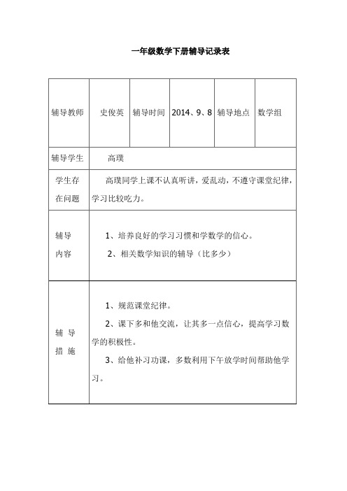 一年级数学扶优转差记录