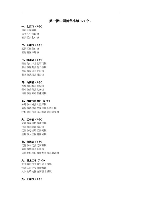 第一批中国特色小镇127个