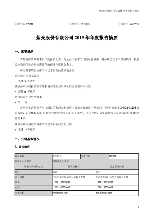 紫光股份：2019年年度报告摘要