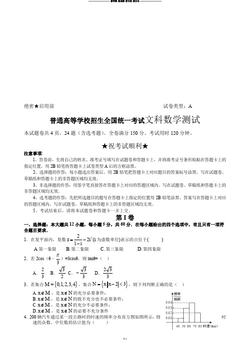 普通高等学校招生全国统一考试文科数学测试.docx