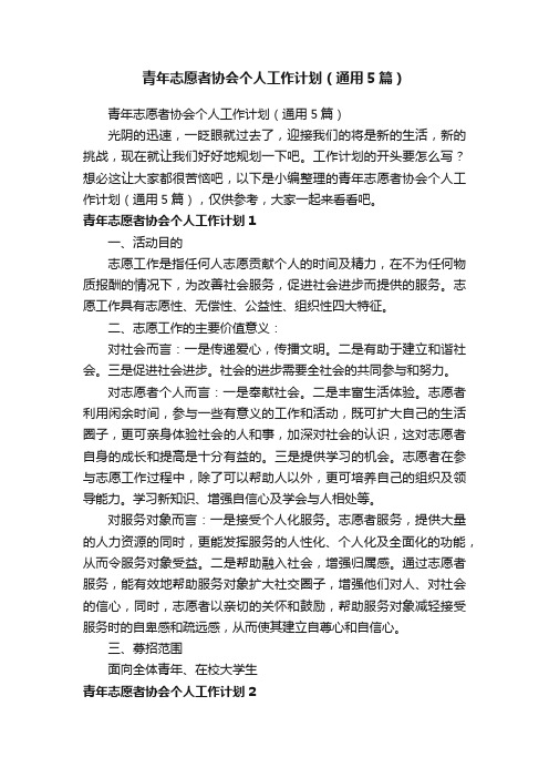 青年志愿者协会个人工作计划（通用5篇）