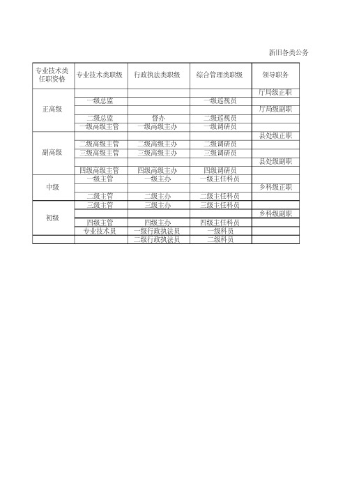 2020-2021年新旧各类公务员职务、职级、级别、工资对照表