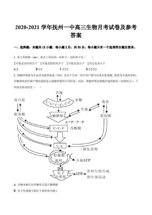 2020-2021学年抚州一中高三生物月考试卷及参考答案