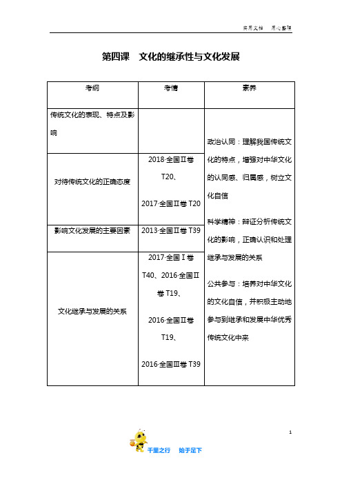 名师指点高中政治复习抓分人教版必修三：第四课 文化的继承性与文化发展2020年5月