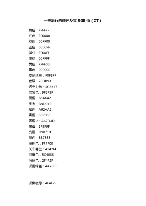 一些流行的颜色及其RGB值（ZT）