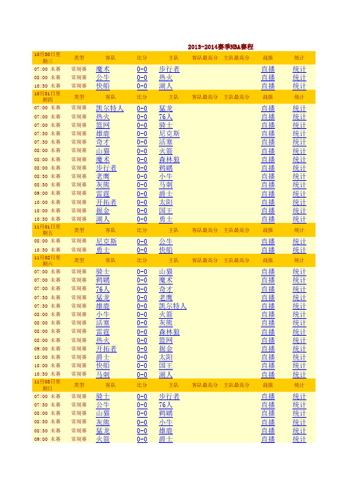 NBA2013-2014赛季完整赛程表