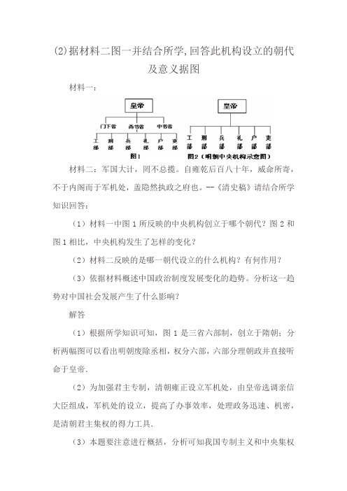 (2)据材料二图一并结合所学,回答此机构设立的朝代及意义据图