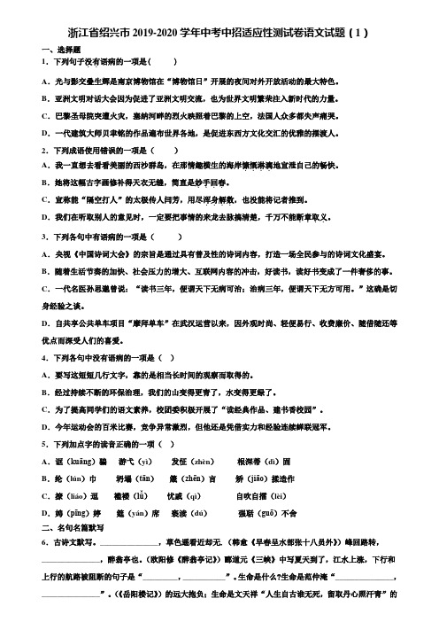 浙江省绍兴市2019-2020学年中考中招适应性测试卷语文试题(1)含解析