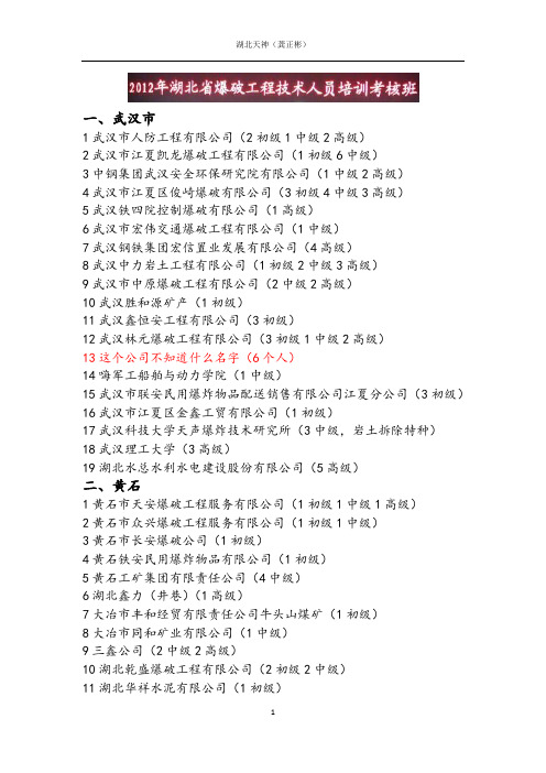 湖北部分爆破公司和爆破器材公司