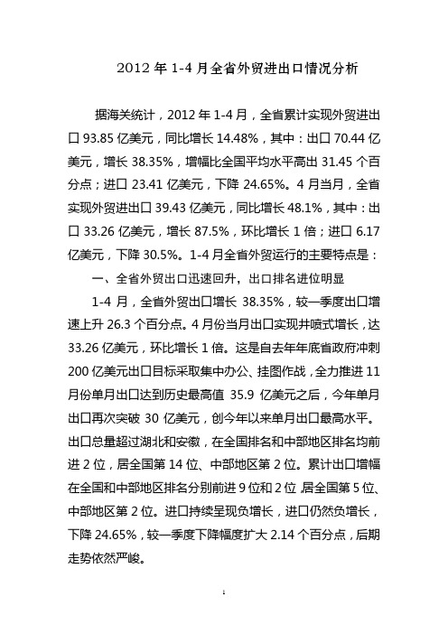 2012年4月全外贸进出口情况分析