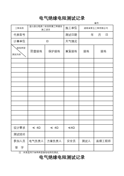 电气绝缘电阻测试记录