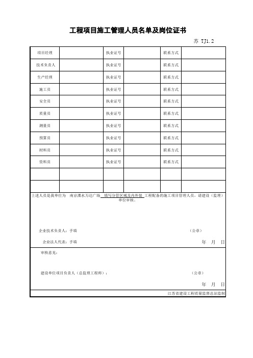 工程项目施工管理人员名单及岗位证书