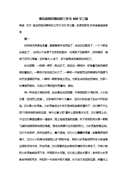 难忘的相识瞬间初三作文600字三篇