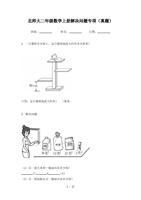 北师大二年级数学上册解决问题专项(真题)