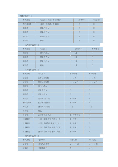 各种职业资格证 考试时间汇总