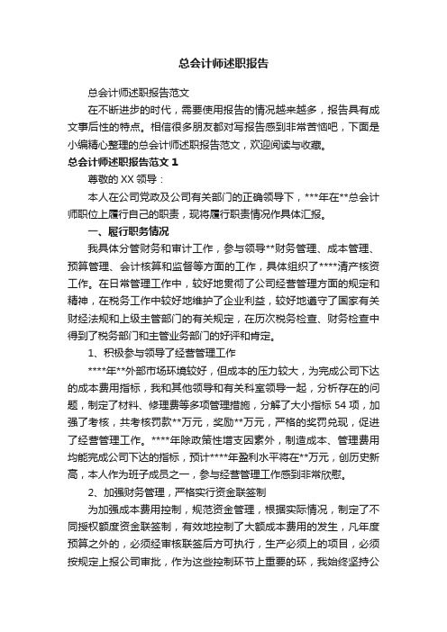 总会计师述职报告范文