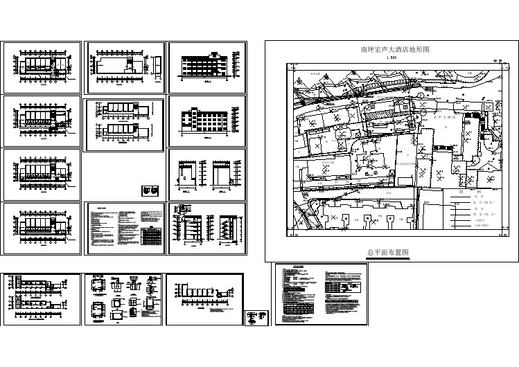 宏声大酒店客房全套建筑结构cad图（含总平面布置图）