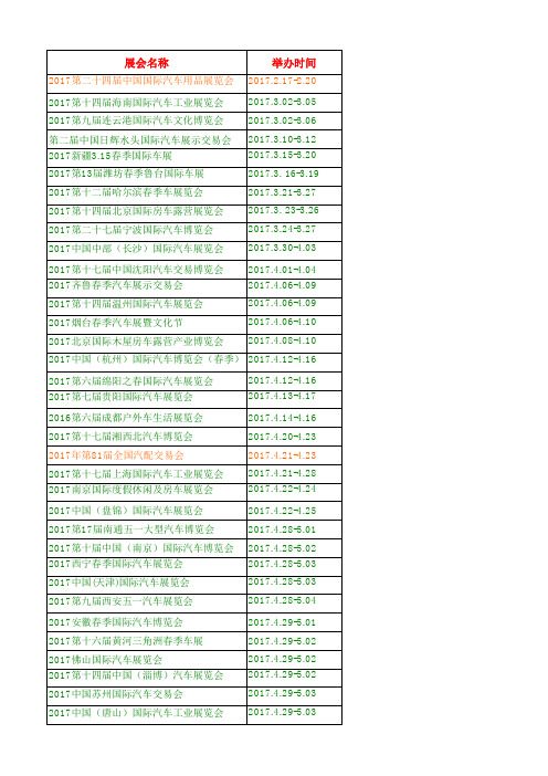 2017年全国车展时间