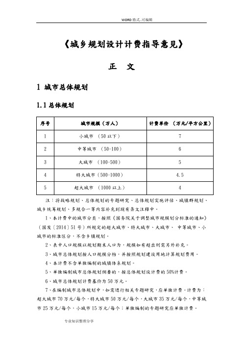 2018年修订《城规划设计计费指导意见》