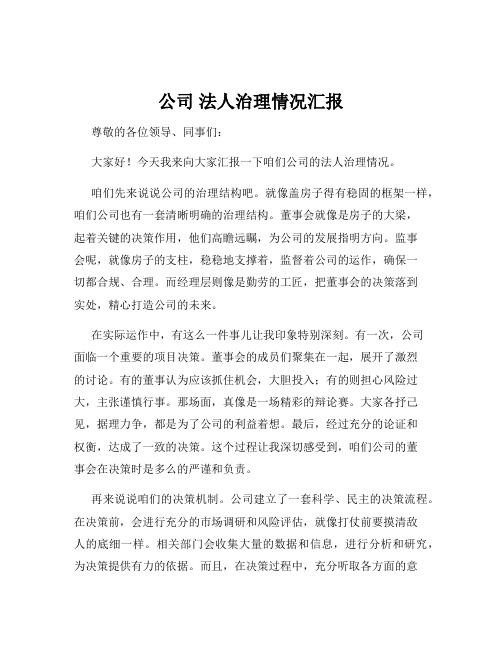 公司 法人治理情况汇报