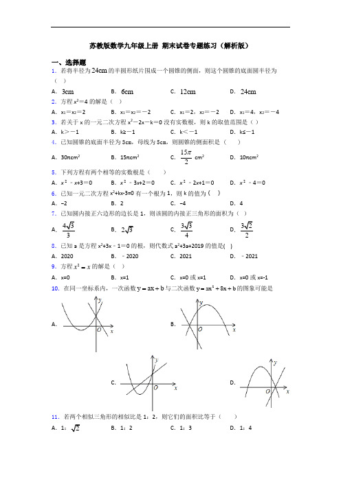 苏教版数学九年级上册 期末试卷专题练习(解析版)