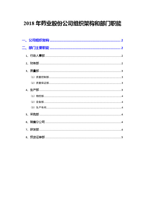 2018年药业股份公司组织架构和部门职能