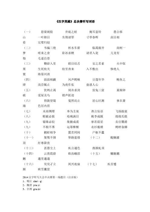 《汉字英雄》总决赛听写词语