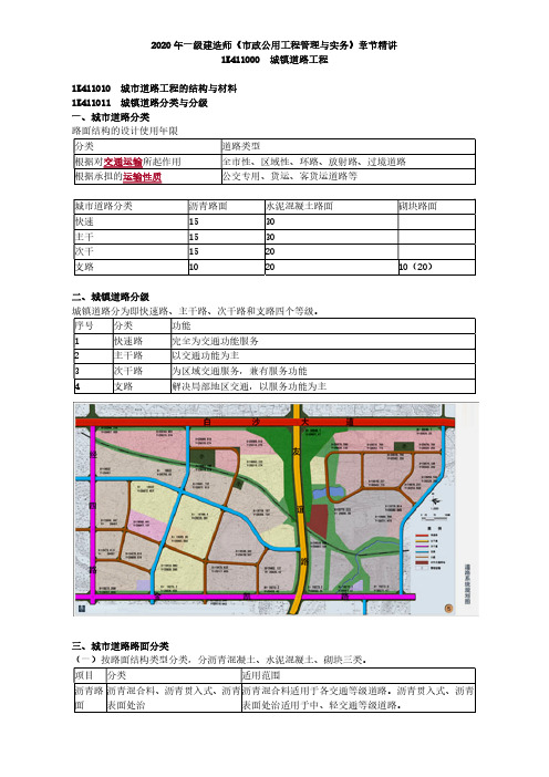 2020年一级建造师《市政公用工程管理与实务》章节精讲-城镇道路工程