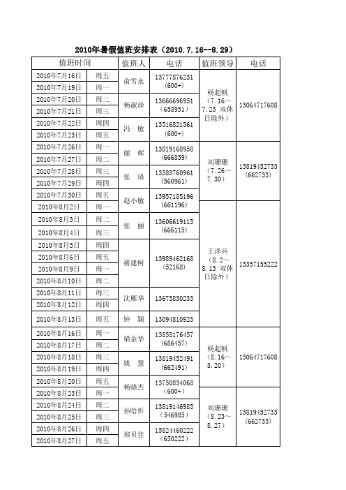 学校值班表