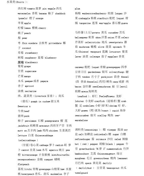 所有水果蔬菜英文名称