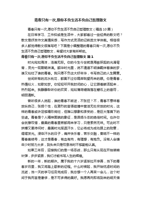 青春只有一次,愿你不负生活不负自己哲理散文（精选10篇）