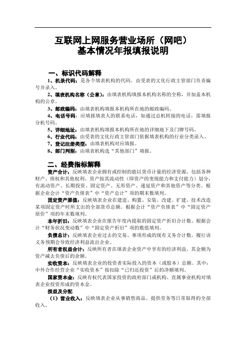 互联网上网服务营业场所(网吧)基本情况年报填报说明