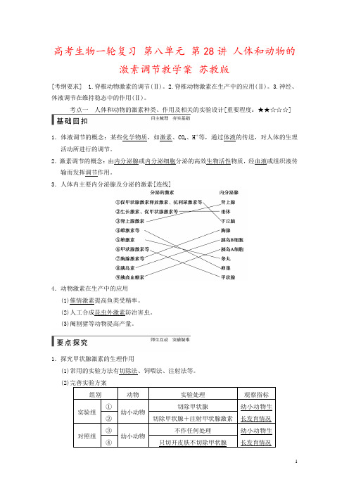 高考生物一轮复习 第八单元 第28讲 人体和动物的激素调节教学案 苏教版 