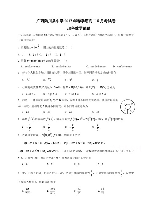 广西陆川县中学2016-2017学年高二下学期5月月考理科数学试题