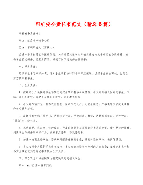 司机安全责任书范文(精选6篇)