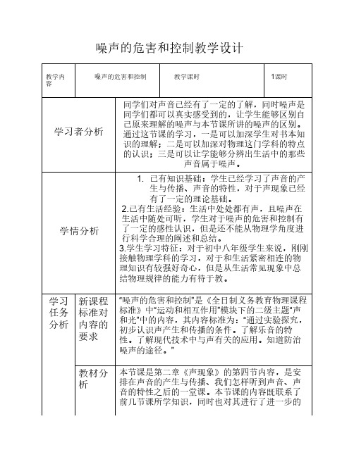 噪声的危害和控制教学设计