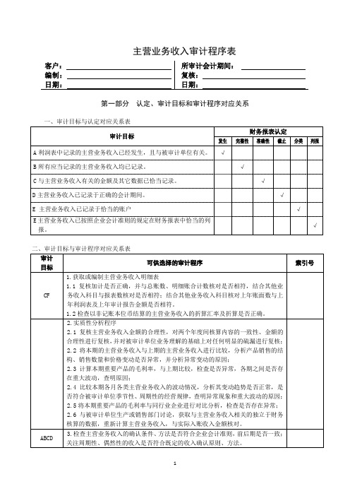 LA主营业务收入的认定、审计目标和审计程序