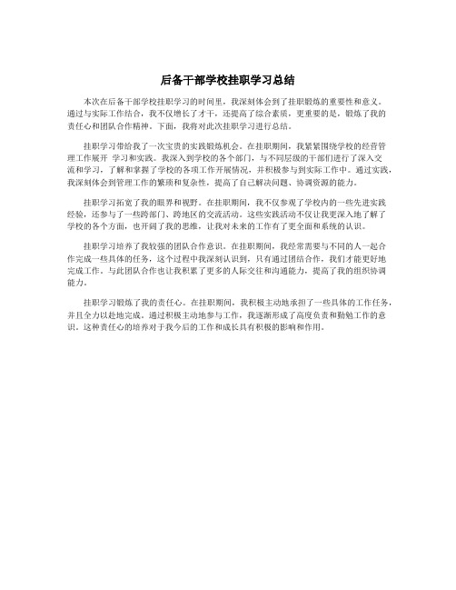 后备干部学校挂职学习总结