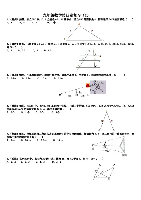 北师大版九年级数学上册九年级数学第四章图形的相似复习(2)(无答案)